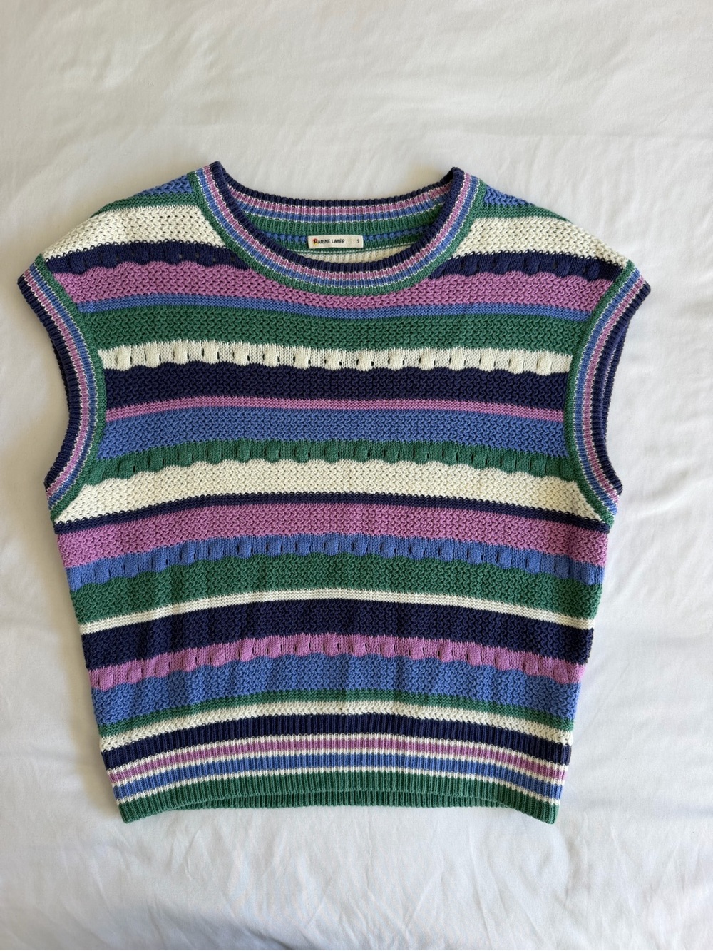 Marine Layer "Rory" Colorful Striped Crochet Knit Sweater Vest